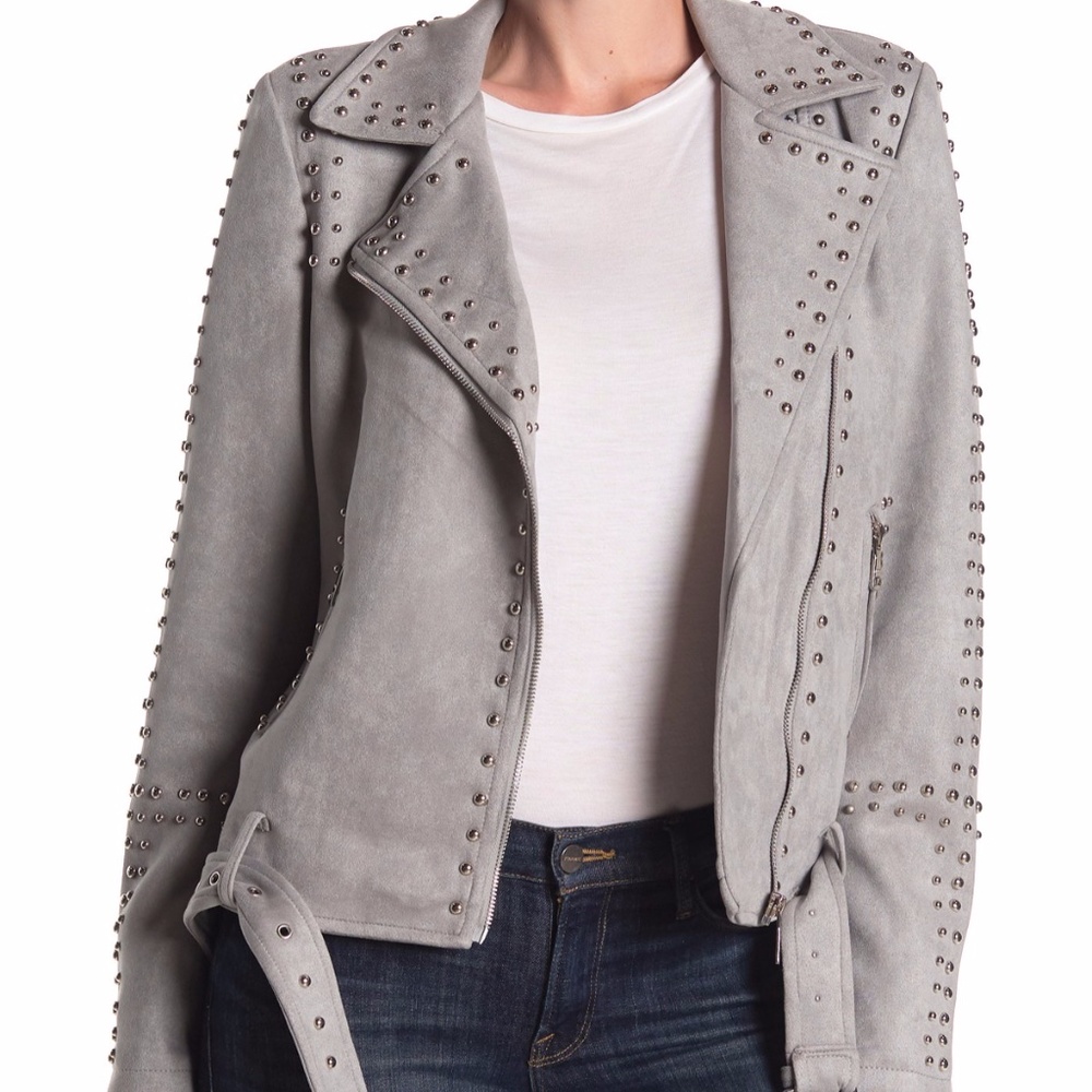Vigoss Studded Faux Suede Moto Jacket